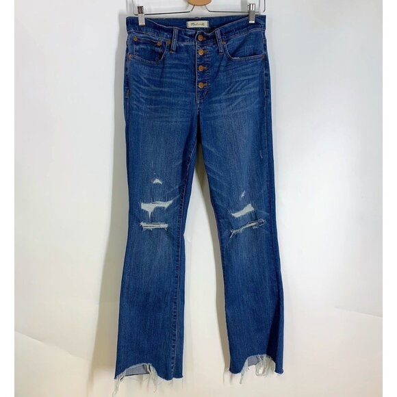 Madewell Women's Cali Demi Boot Step Raw Hem Stretch Denim Jeans‎ Size 28 - Picture 1 of 13